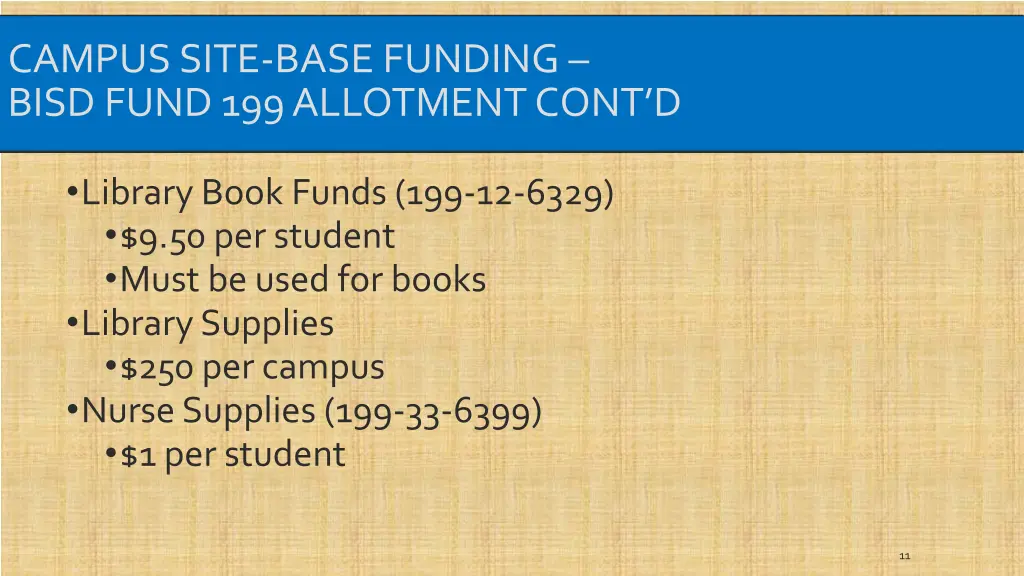 campus site base funding bisd fund 199 allotment 1