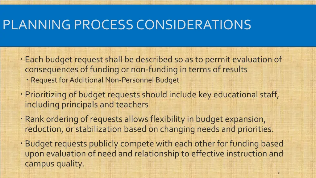 planning process considerations