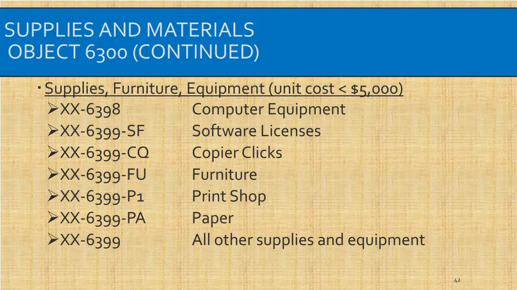 supplies and materials object 6300 continued