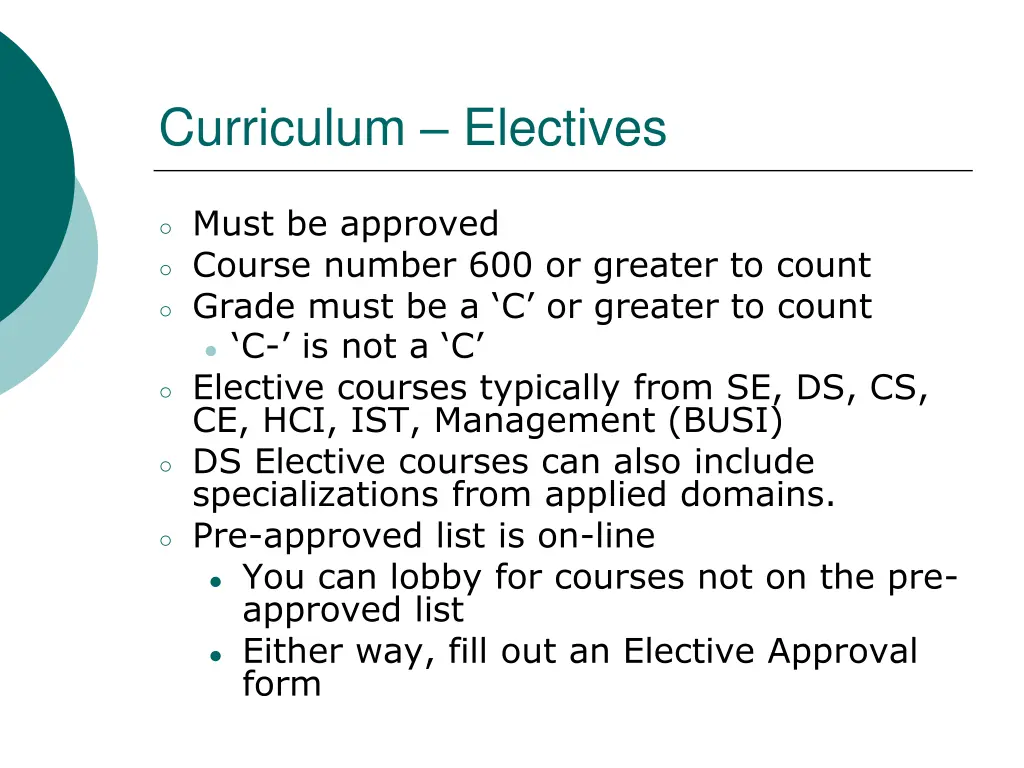 curriculum electives