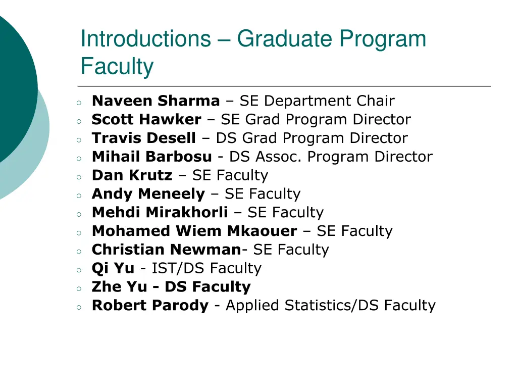 introductions graduate program faculty