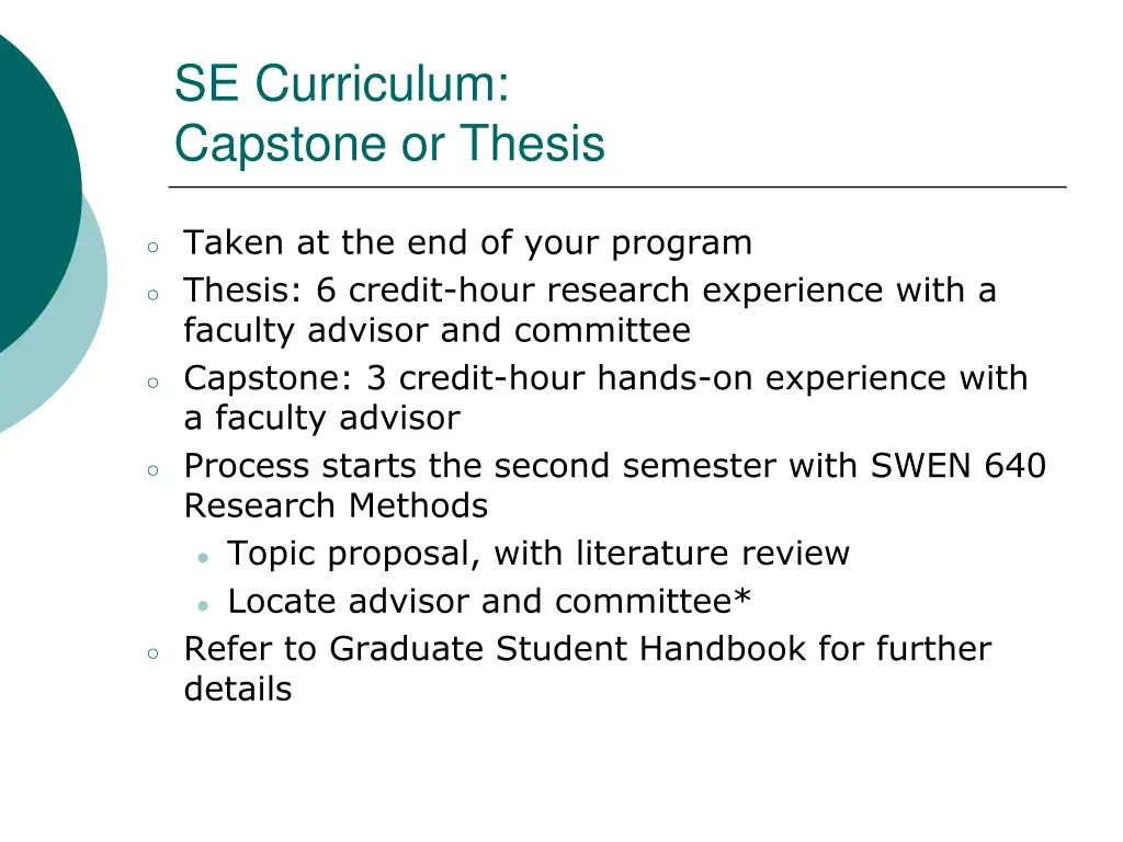 se curriculum capstone or thesis