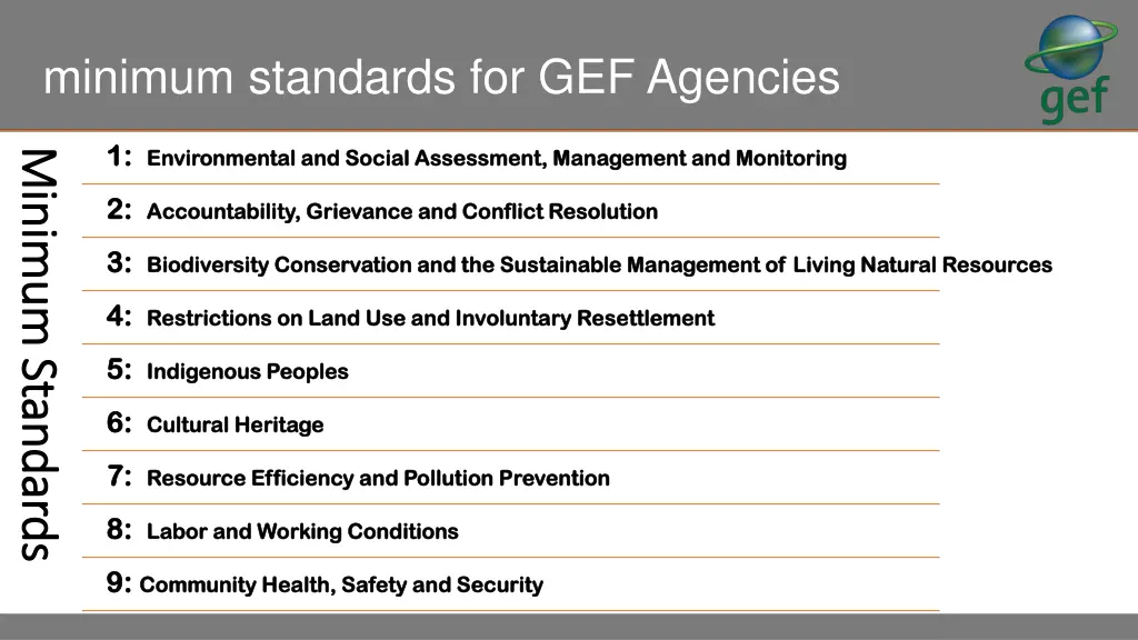 minimum standards for gef agencies