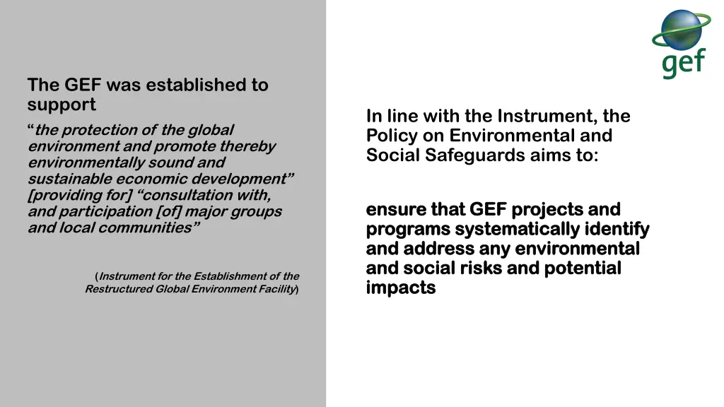 the gef was established to support the protection