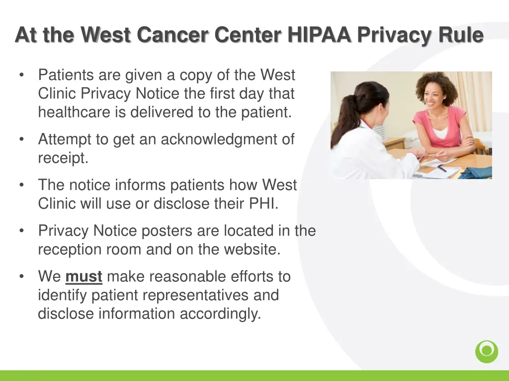 at the west cancer center hipaa privacy rule