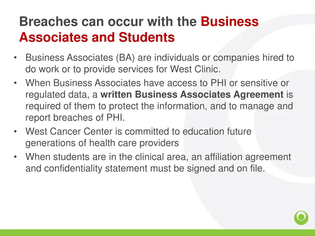 breaches can occur with the business associates