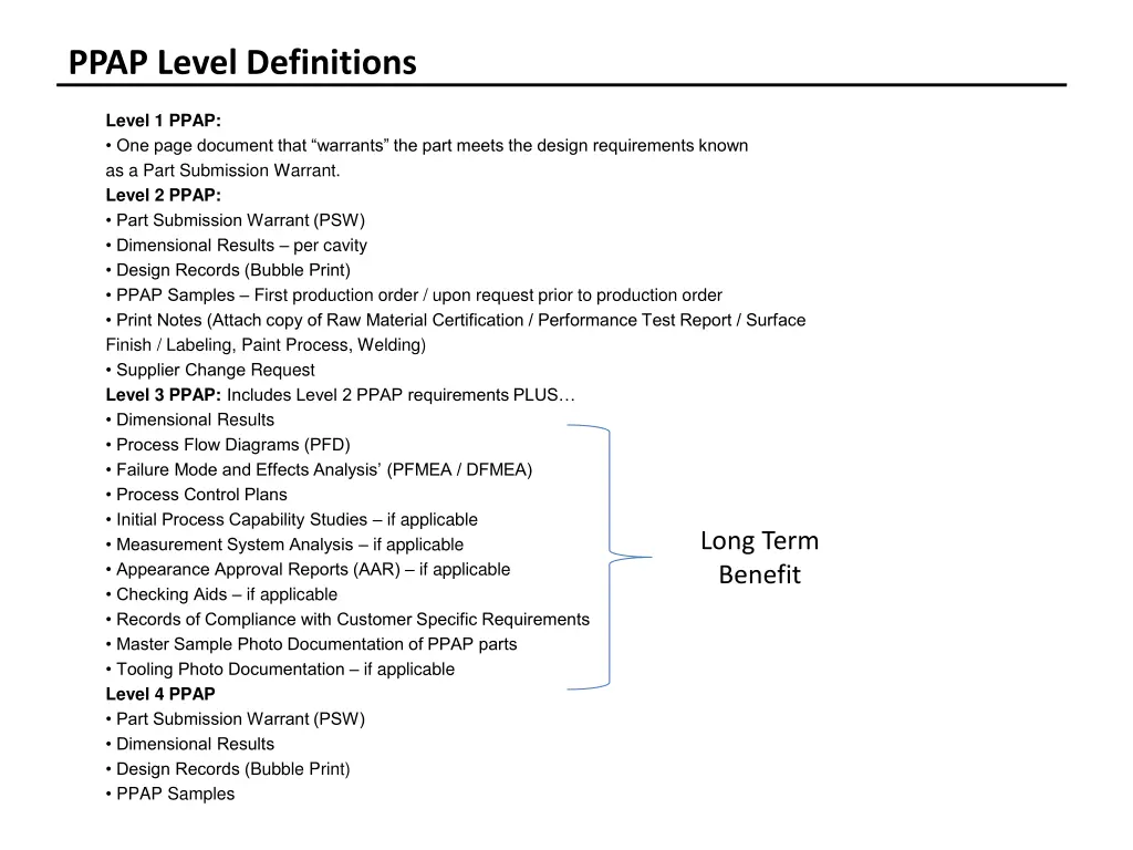 ppap level definitions