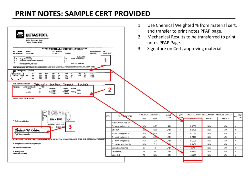 print notes sample cert provided