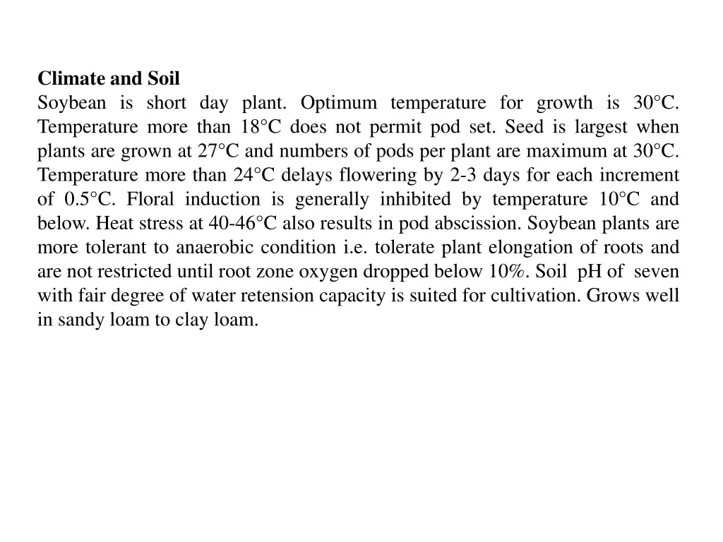 climate and soil soybean is short day plant