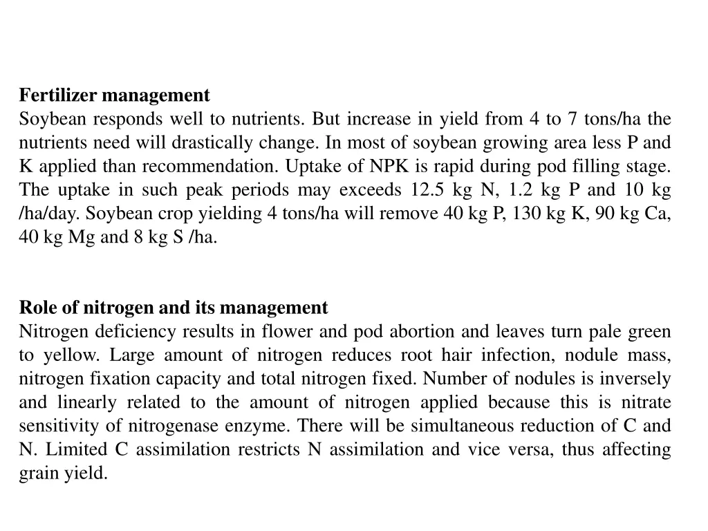 fertilizer management soybean responds well