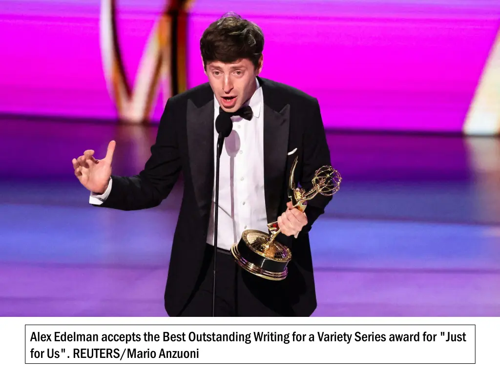 alex edelman accepts the best outstanding writing