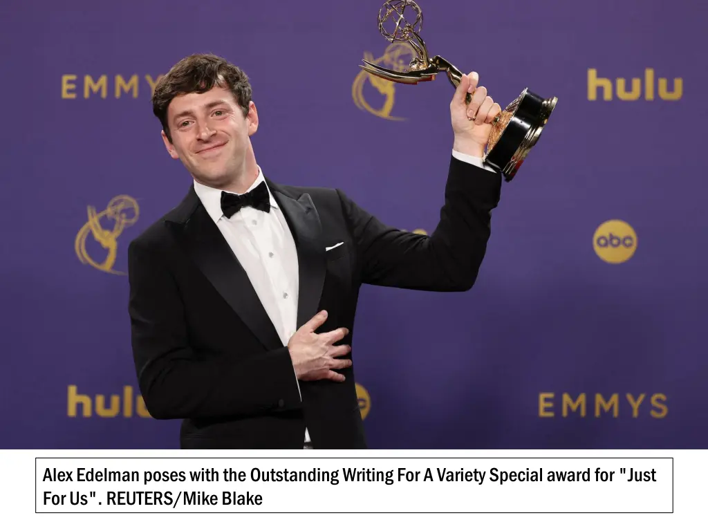 alex edelman poses with the outstanding writing