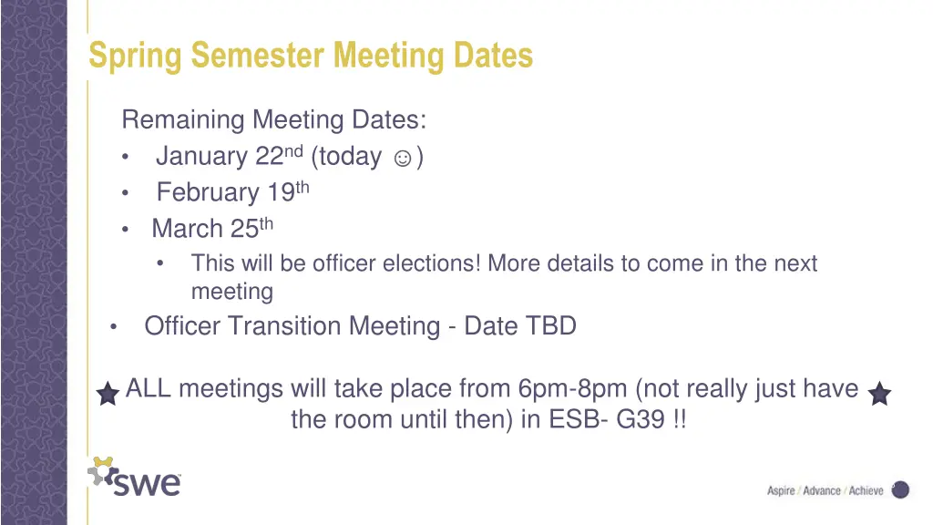 spring semester meeting dates