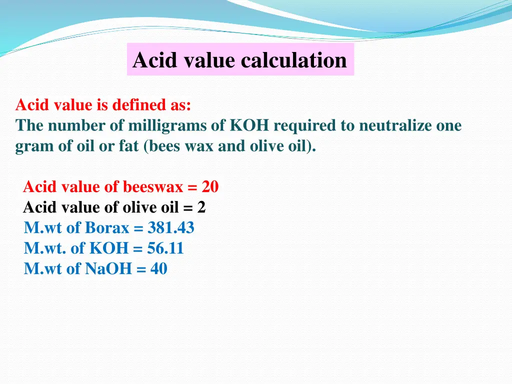 acid value calculation