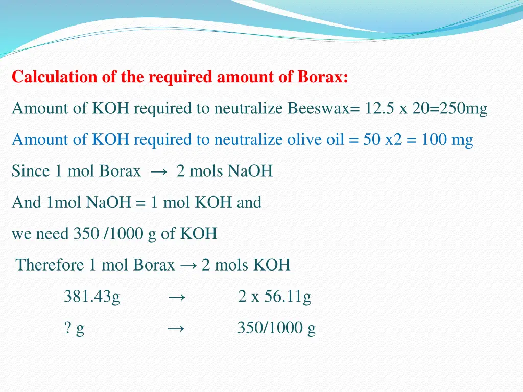 calculation of the required amount of borax