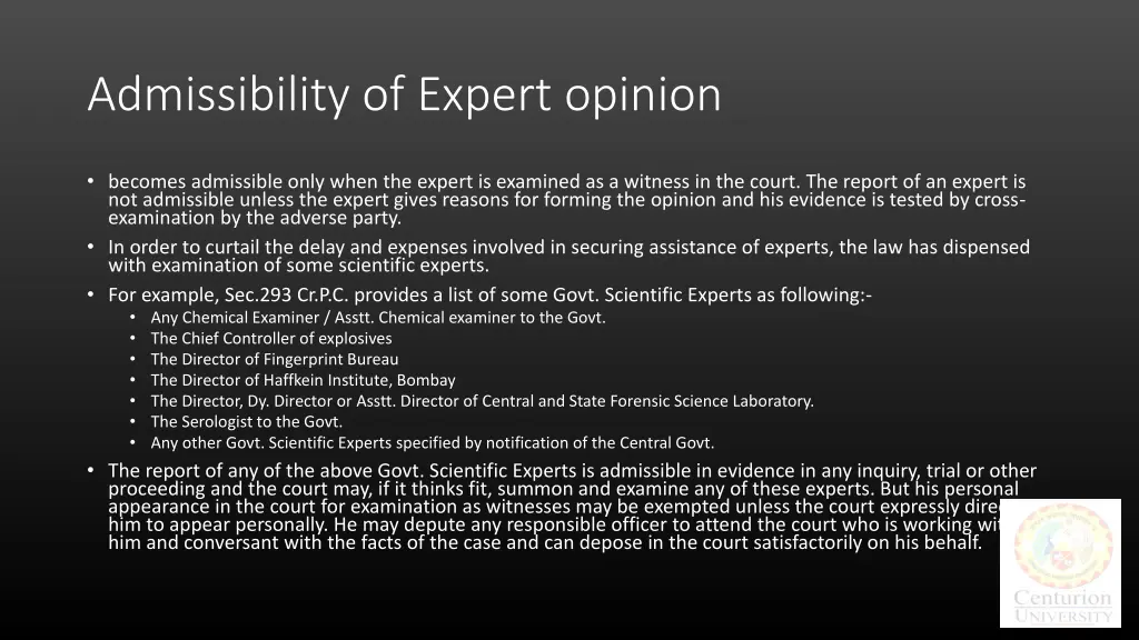 admissibility of expert opinion