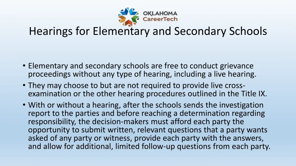 hearings for elementary and secondary schools