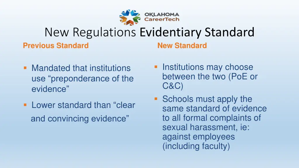 new regulations evidentiary standard previous