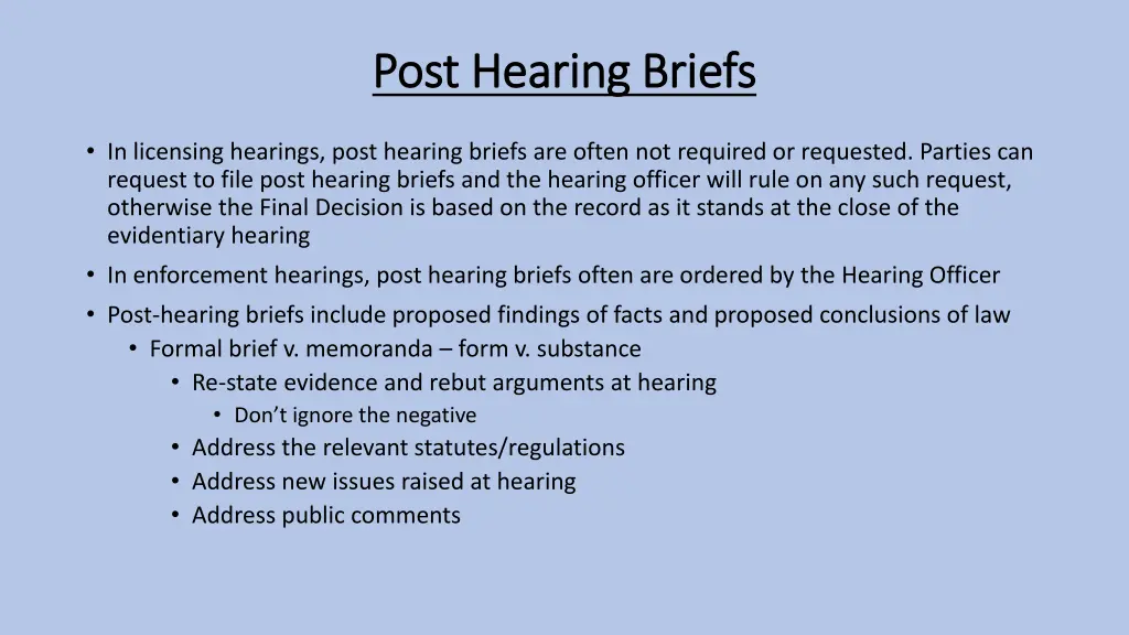 post hearing briefs post hearing briefs