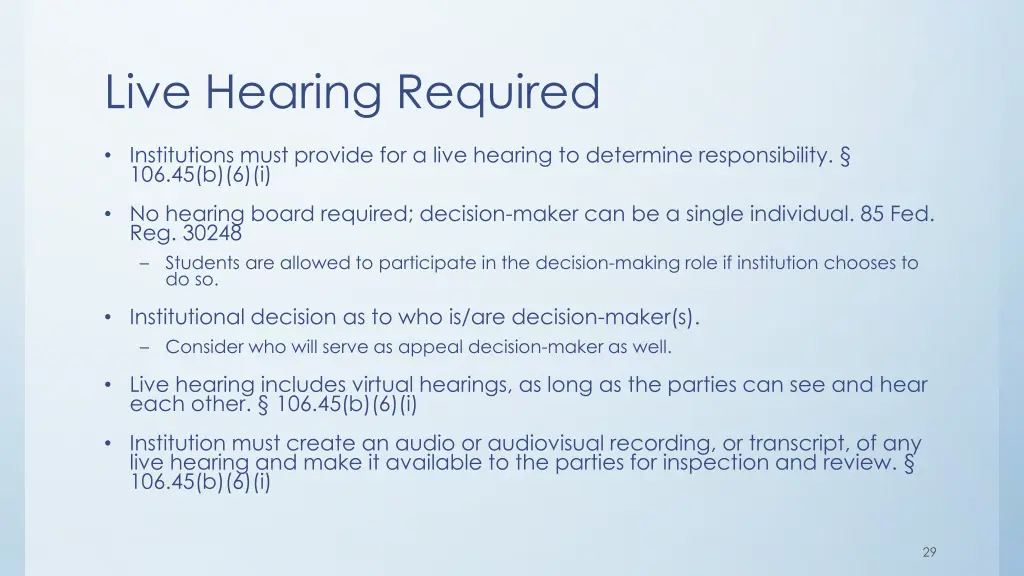 live hearing required