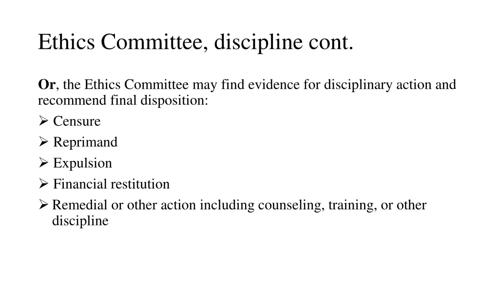 ethics committee discipline cont