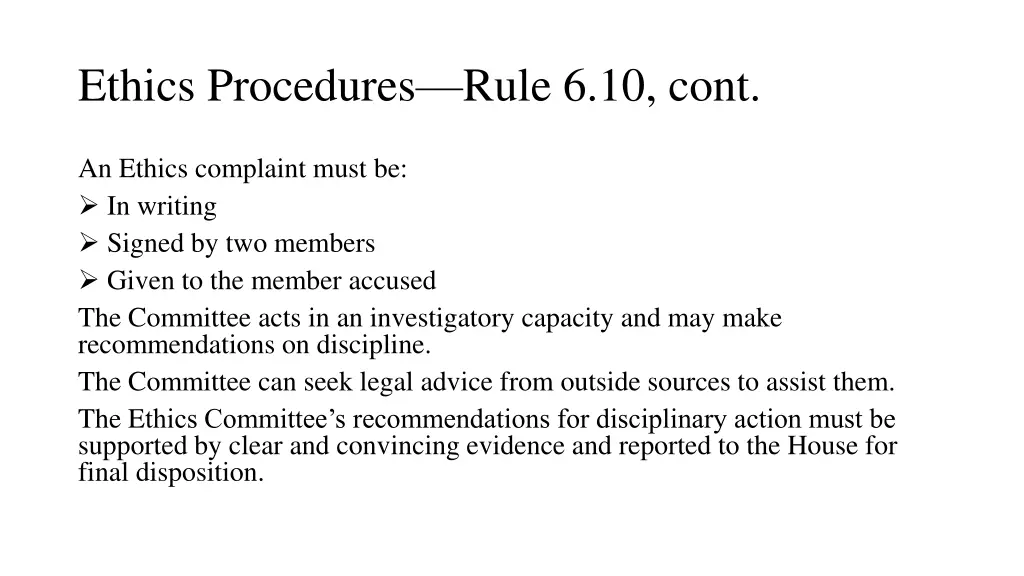 ethics procedures rule 6 10 cont