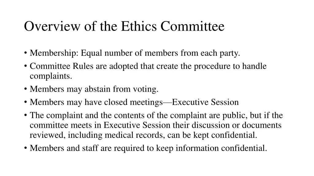 overview of the ethics committee