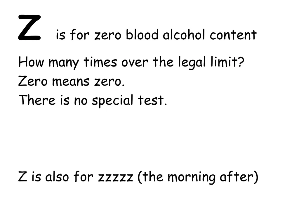 z is for zero blood alcohol content how many