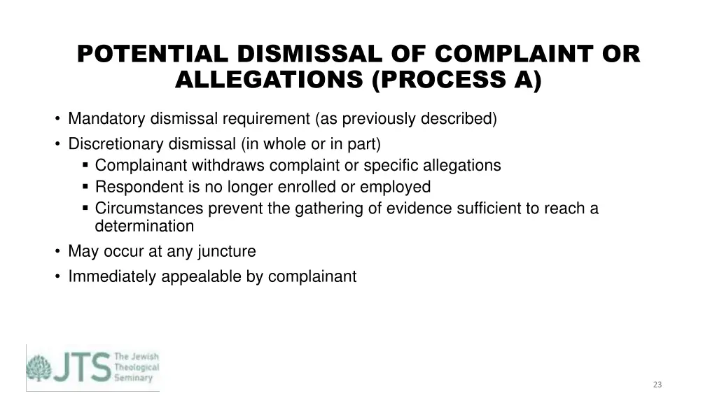 potential dismissal of complaint or allegations