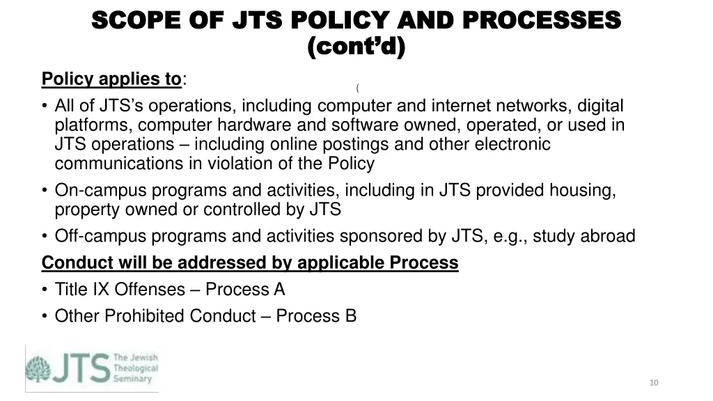 scope of jts policy and processes scope 1