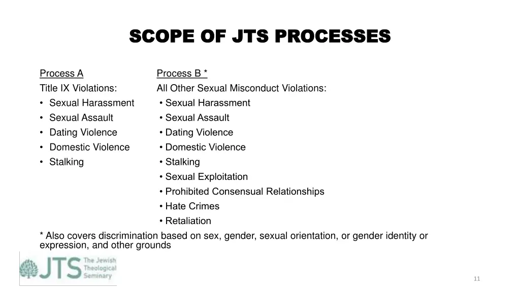 scope of jts processes scope of jts processes