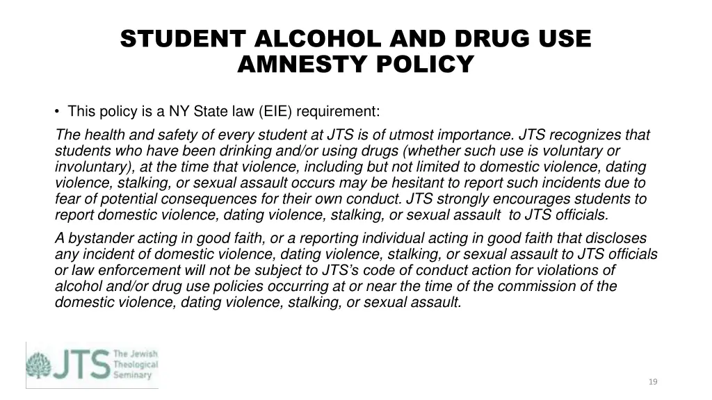 student alcohol and drug use amnesty policy