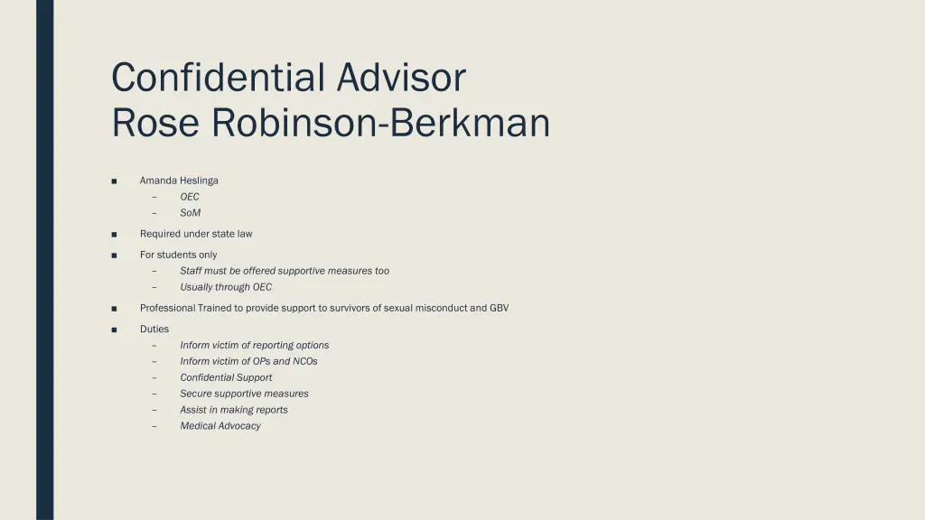 confidential advisor rose robinson berkman