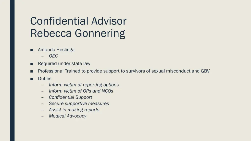 confidential advisor rebecca gonnering