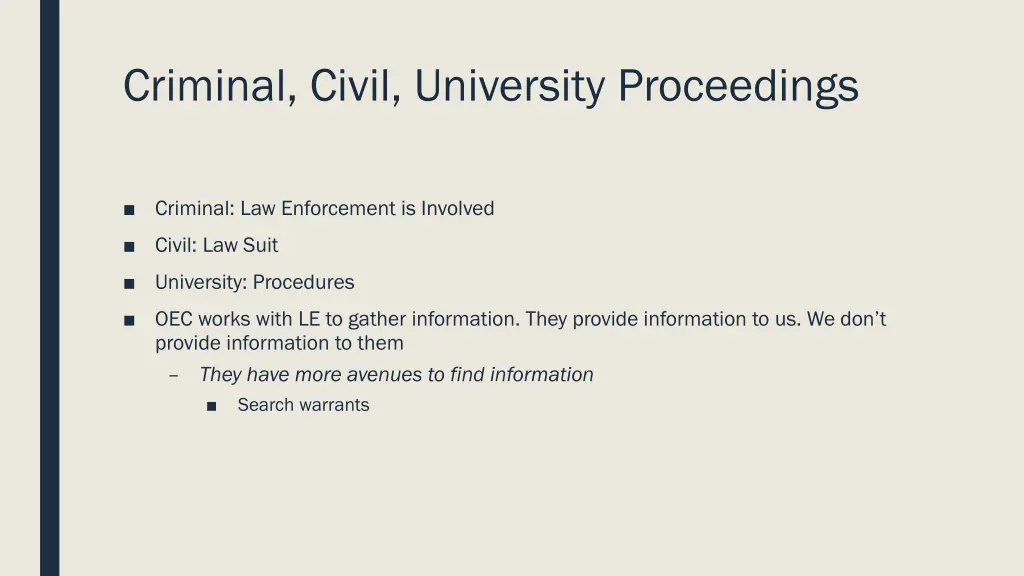 criminal civil university proceedings