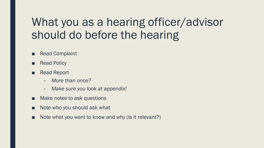 what you as a hearing officer advisor should