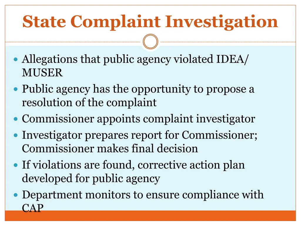 state complaint investigation