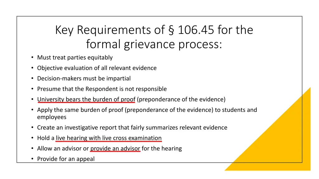 key requirements of 106 45 for the formal