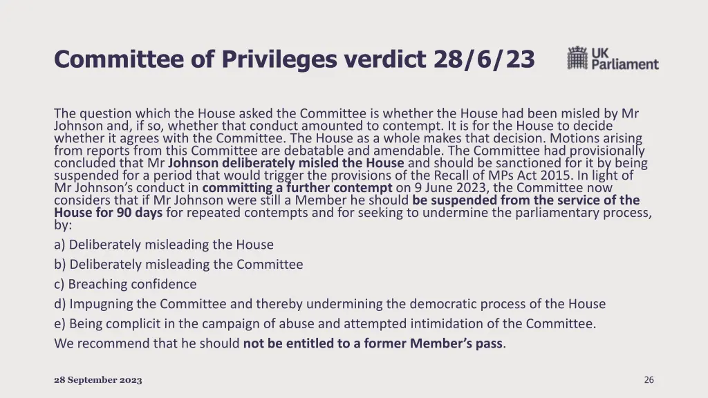 committee of privileges verdict 28 6 23