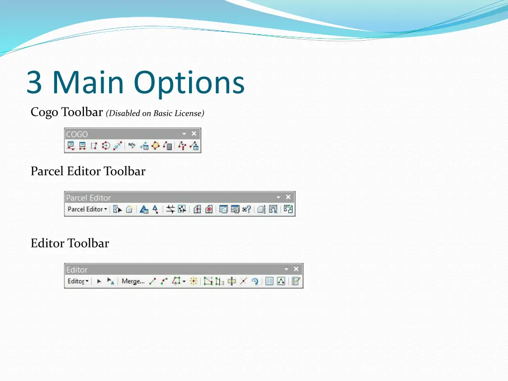 3 main options cogo toolbar disabled on basic