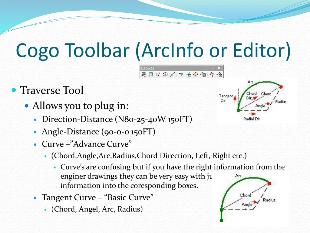 cogo toolbar arcinfo or editor