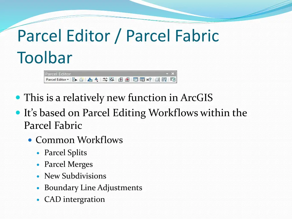 parcel editor parcel fabric toolbar