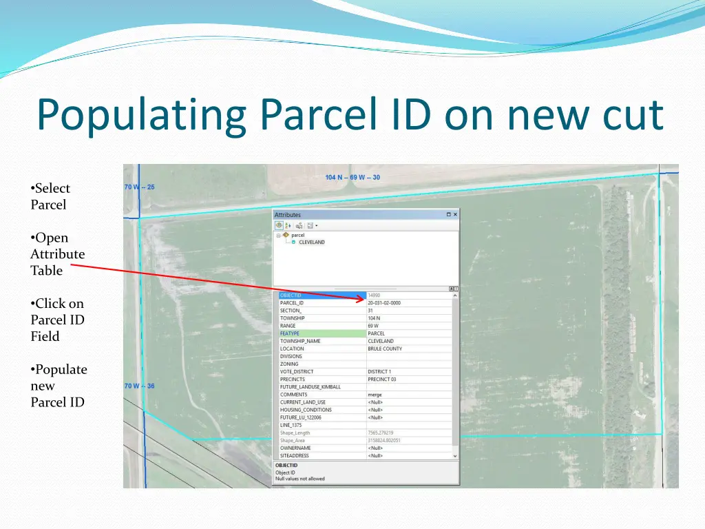 populating parcel id on new cut