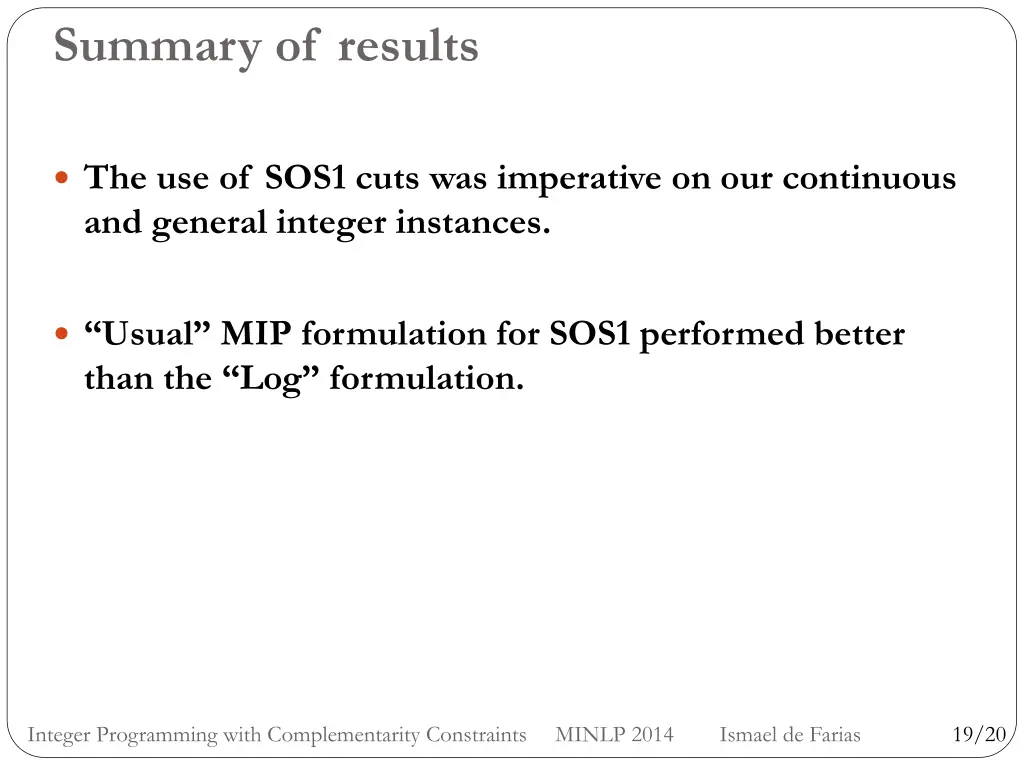 summary of results