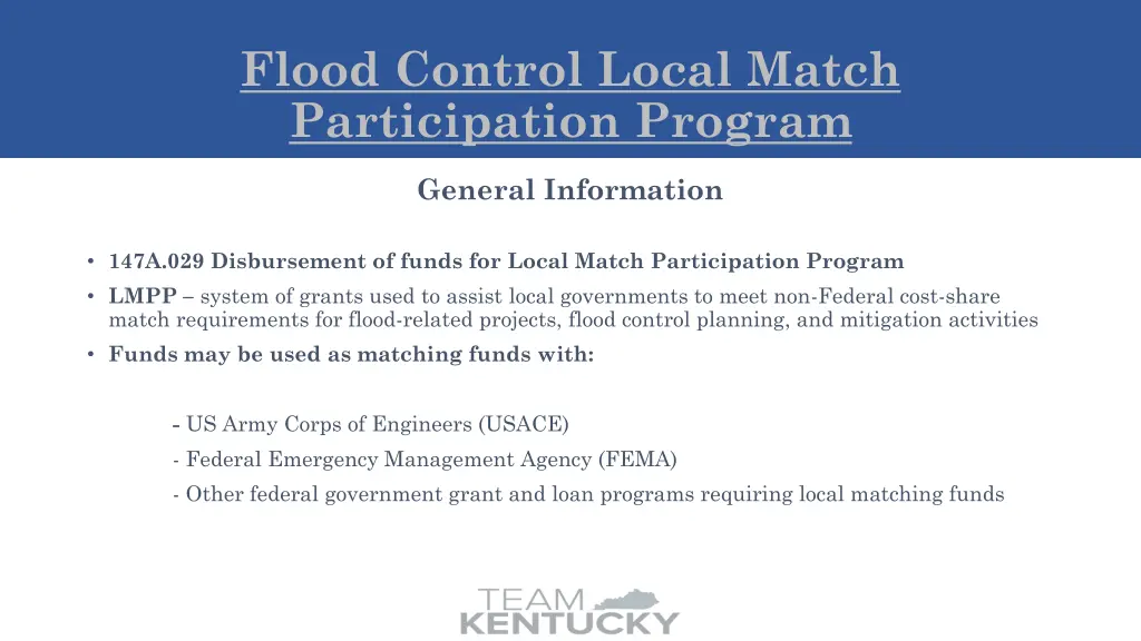 flood control local match participation program