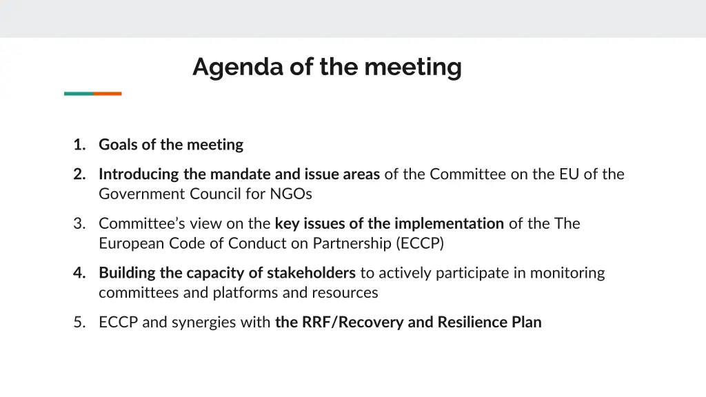 agenda of the meeting