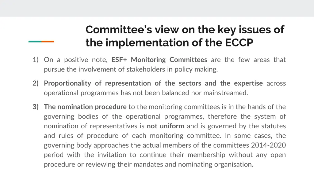 committee s view on the key issues