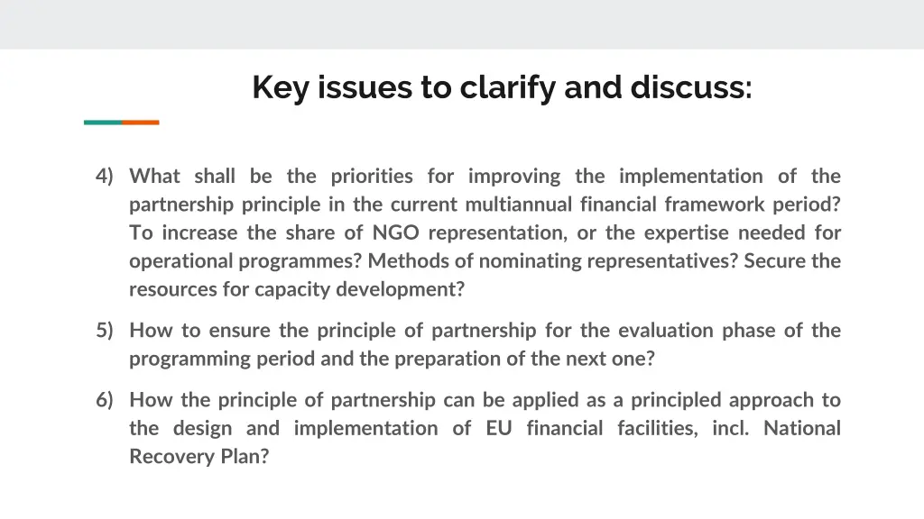 key issues to clarify and discuss 1