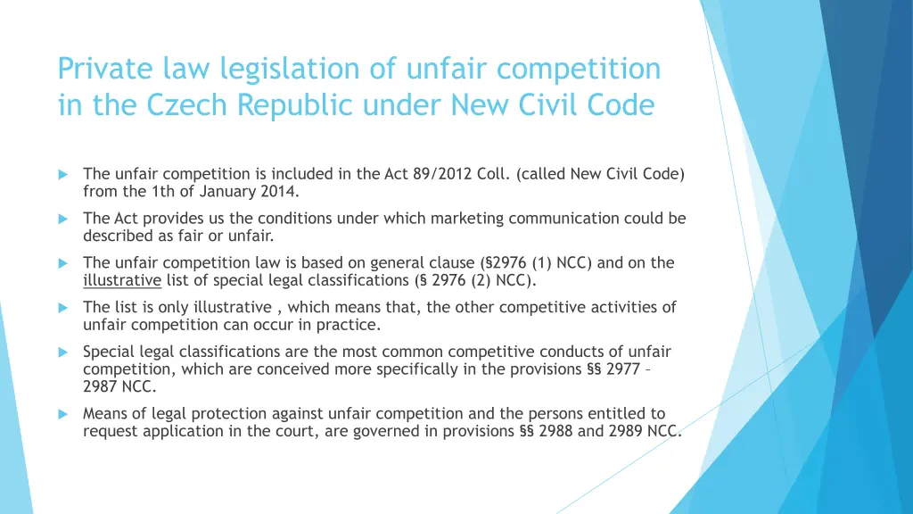 private law legislation of unfair competition