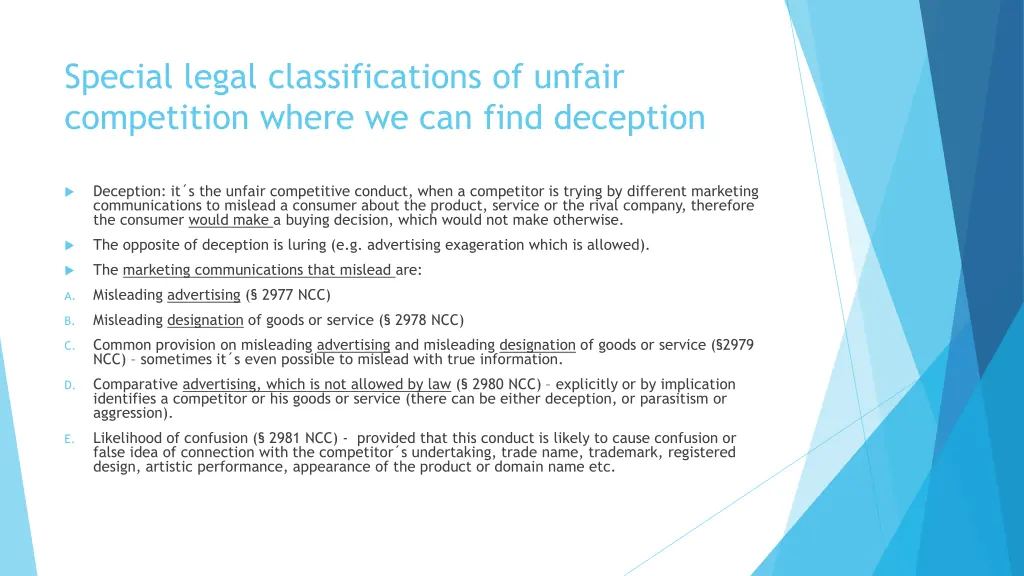 special legal classifications of unfair